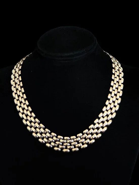 Vintage 80s 7-Row Panther Link Collar Necklace - Heavy Silver Tone 50g - Picture 2 of 7